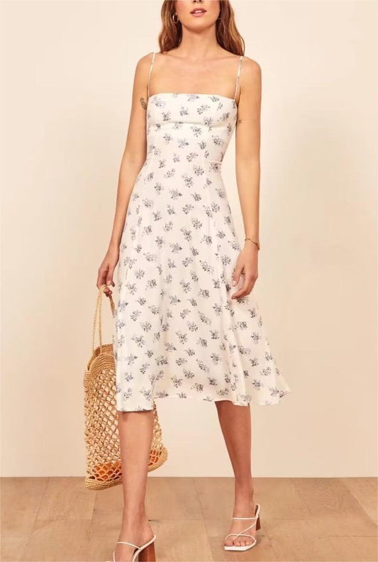 High Waist Mid-Length Strap Dress floral dresses summer dresses malbusaat.co.uk