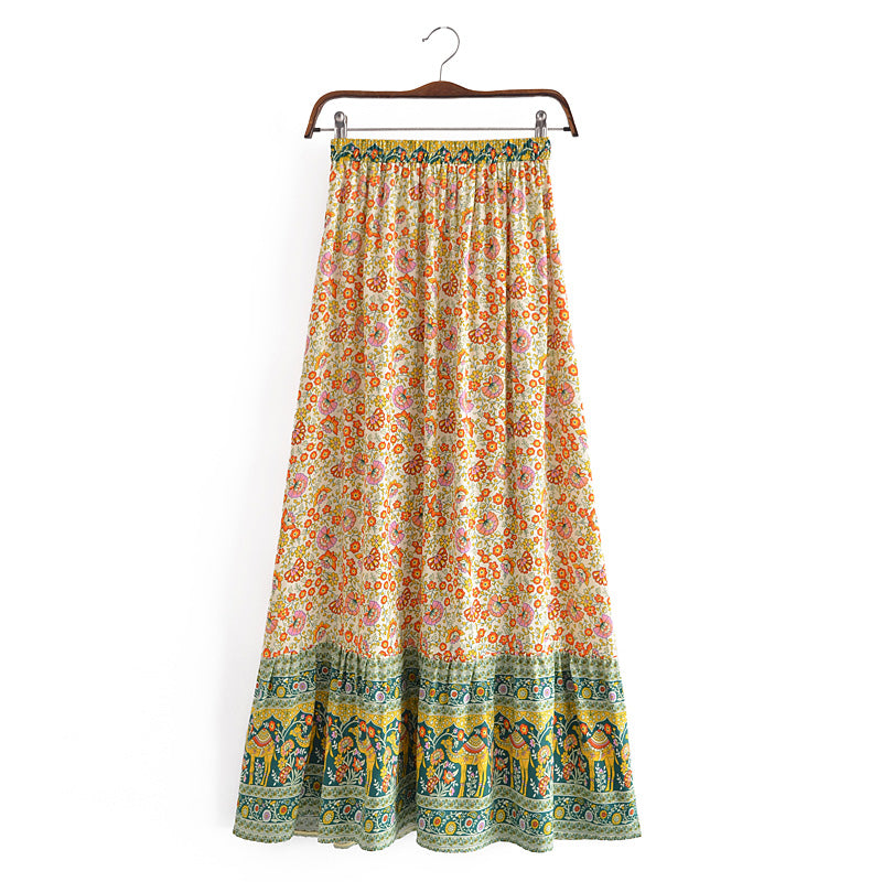 Shop Boho Vacation Floral Maxi Beach Dress Skirt by Malbusaat, versatile Skirts at Malbusaat. Ready-made desi suits, Pakistani designer dresses online UK.