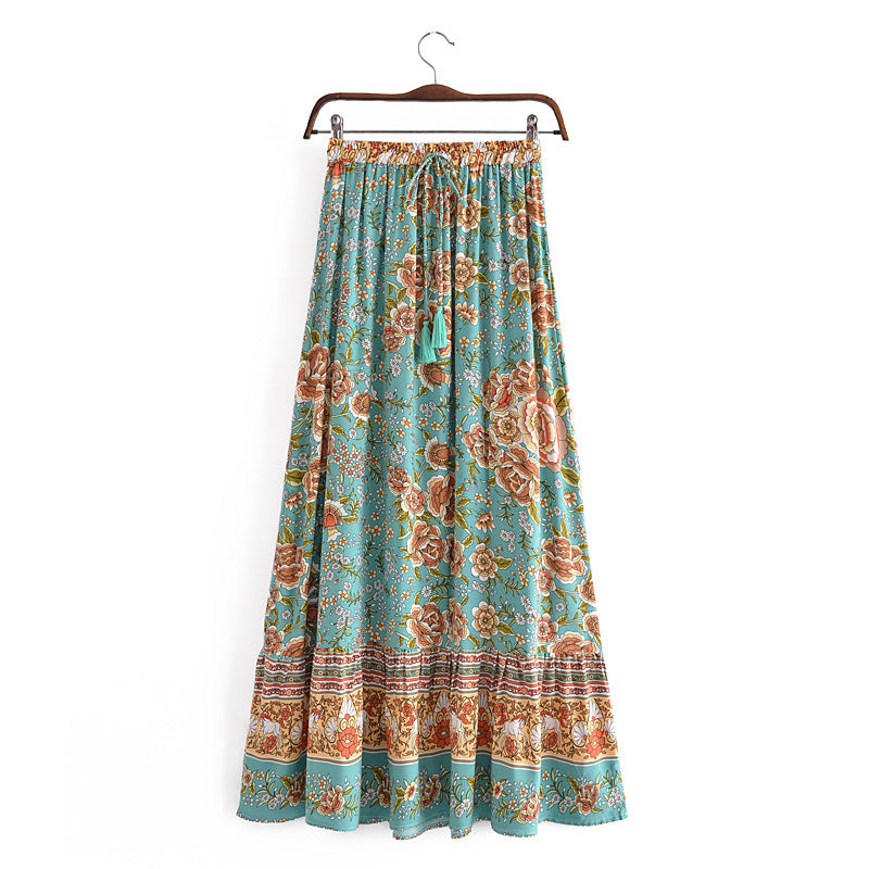 Shop Boho Vacation Floral Maxi Beach Skirt by Malbusaat, versatile Skirts at Malbusaat. Ready-made desi suits, Pakistani designer dresses online UK.