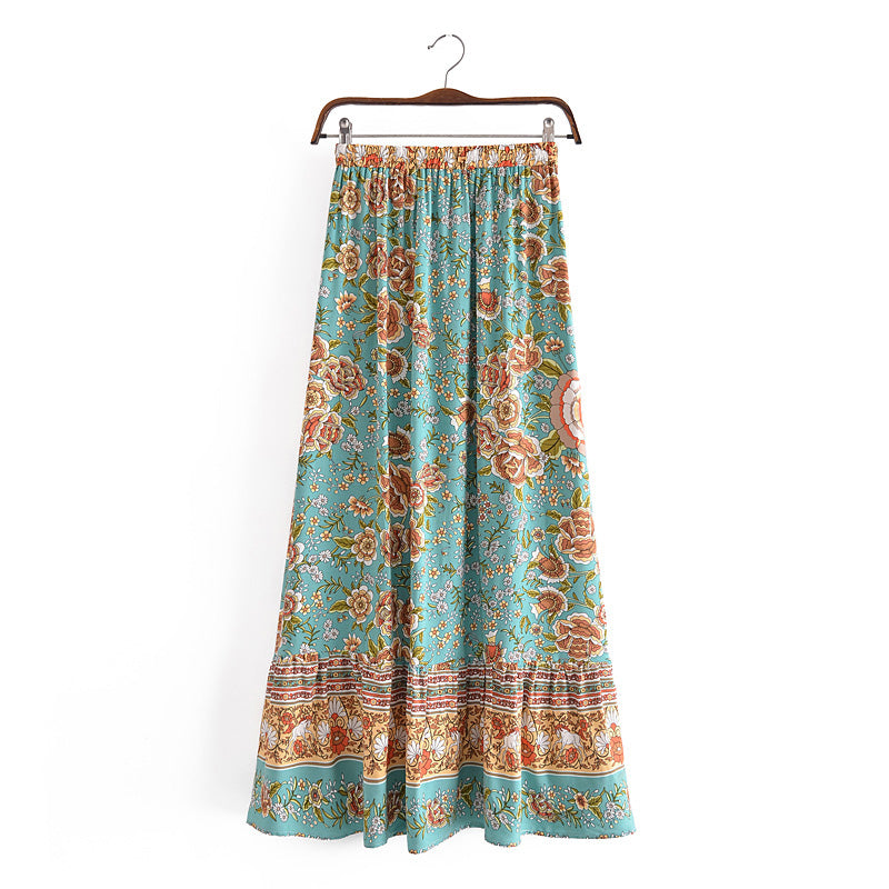 Shop Boho Vacation Floral Maxi Beach Skirt by Malbusaat, versatile Skirts at Malbusaat. Ready-made desi suits, Pakistani designer dresses online UK.