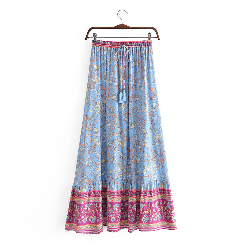 Shop Boho Vacation Floral Maxi Printed Skirt by Malbusaat, versatile Skirts at Malbusaat. Ready-made desi suits, Pakistani designer dresses online UK.