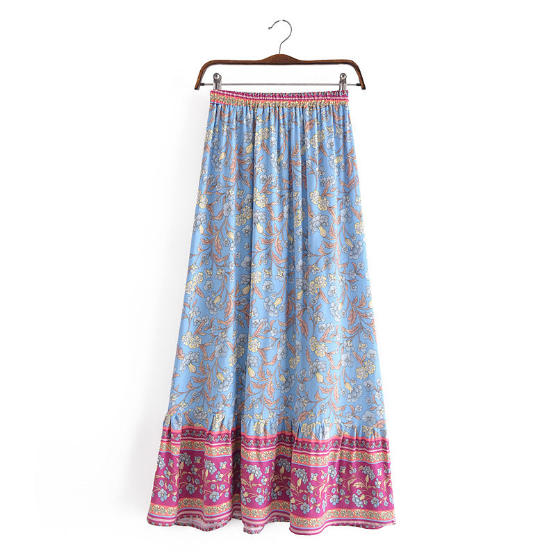 Shop Boho Vacation Floral Maxi Printed Skirt by Malbusaat, versatile Skirts at Malbusaat. Ready-made desi suits, Pakistani designer dresses online UK.