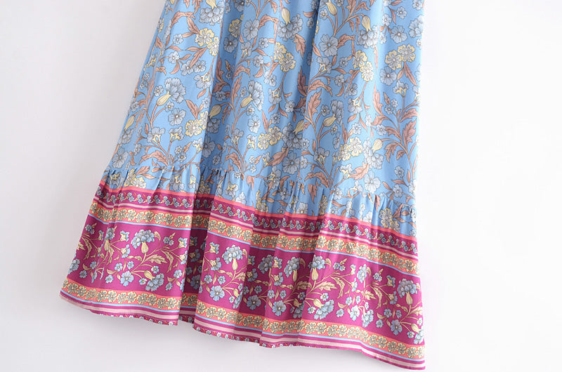 Shop Boho Vacation Floral Maxi Printed Skirt by Malbusaat, versatile Skirts at Malbusaat. Ready-made desi suits, Pakistani designer dresses online UK.