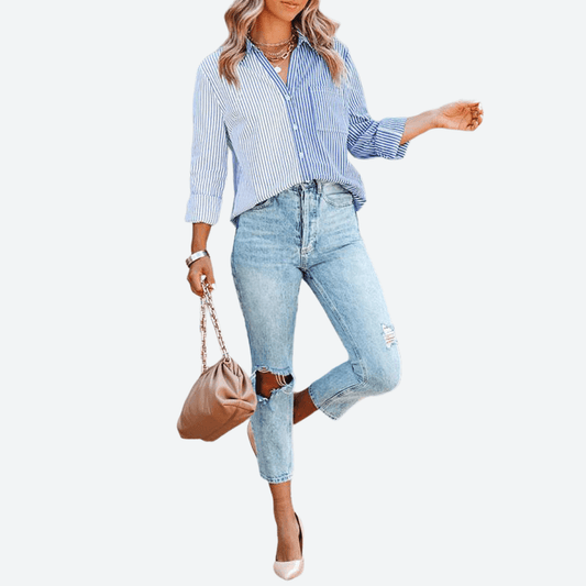 Color Contrast Single-Breasted Shirt in - by Malbusaat