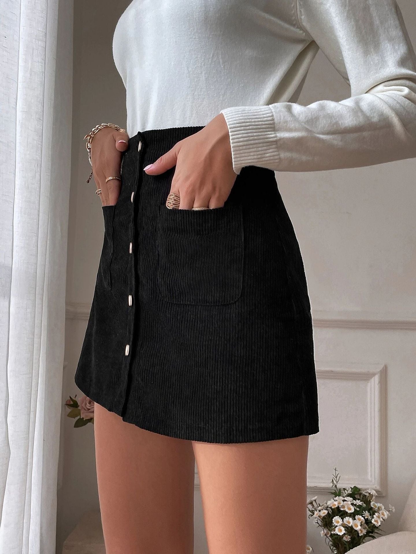 Corduroy Slim Fit Skirt in - by Malbusaat