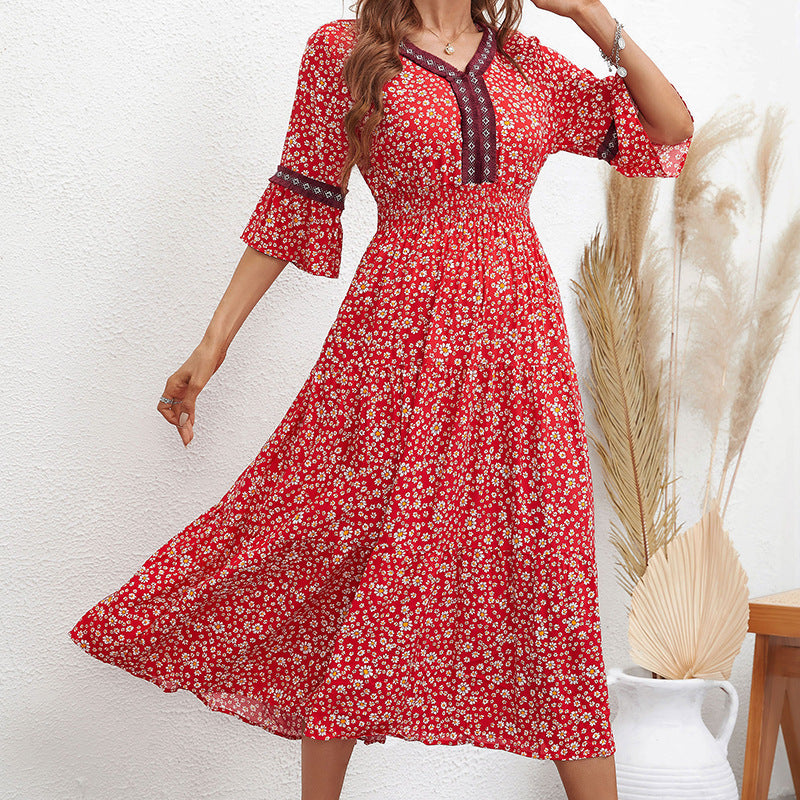 Shop Elegant V-Neck Floral Maxi Dress by Malbusaat, versatile Dresses at Malbusaat. Ready-made desi suits, Pakistani designer dresses online UK.