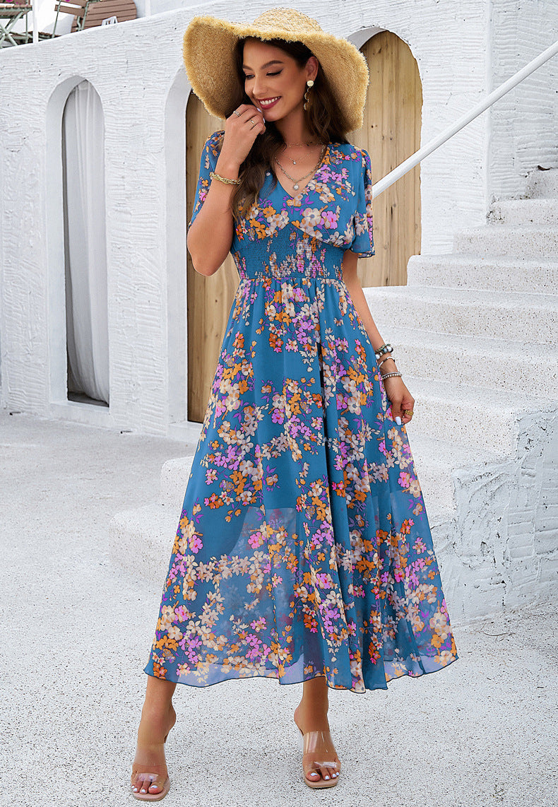 Shop Floral Smocked Maxi Dress by Malbusaat, versatile Dresses at Malbusaat. Ready-made desi suits, Pakistani designer dresses online UK.