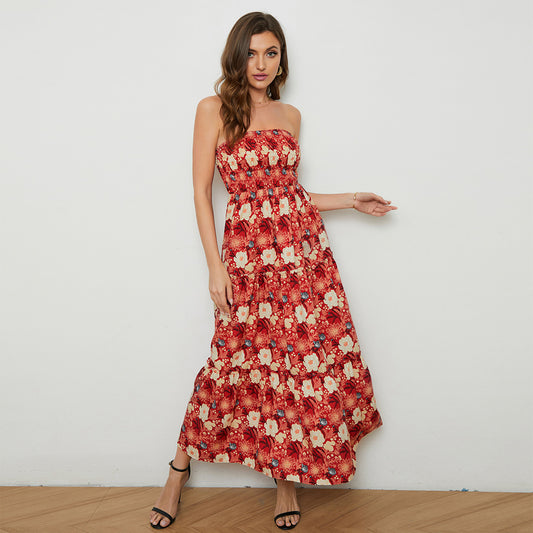 High Waist Bohemian Style Maxi Dress in - by Malbusaat