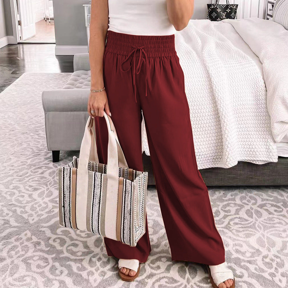 Loose-Fitting Casual Mid-Waist Pants in Burgundy - by Malbusaat