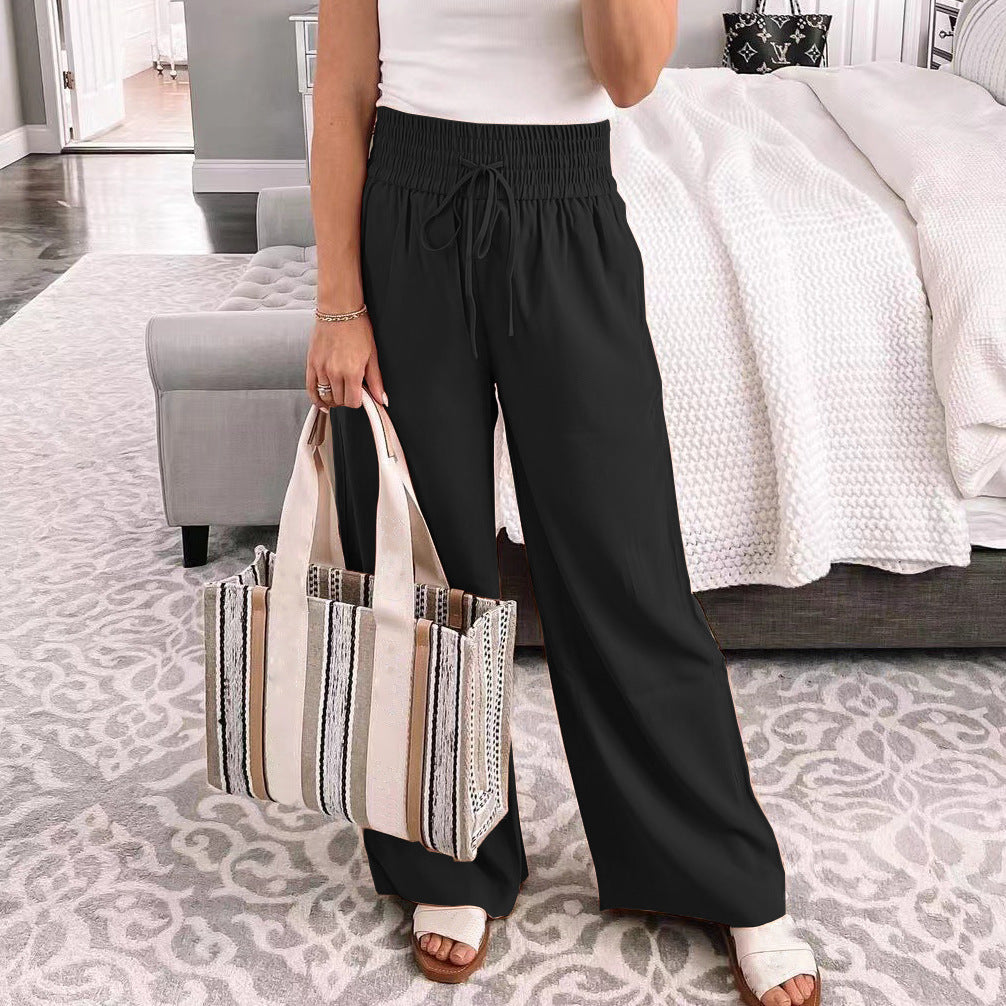 Loose-Fitting Casual Mid-Waist Pants in Black - by Malbusaat