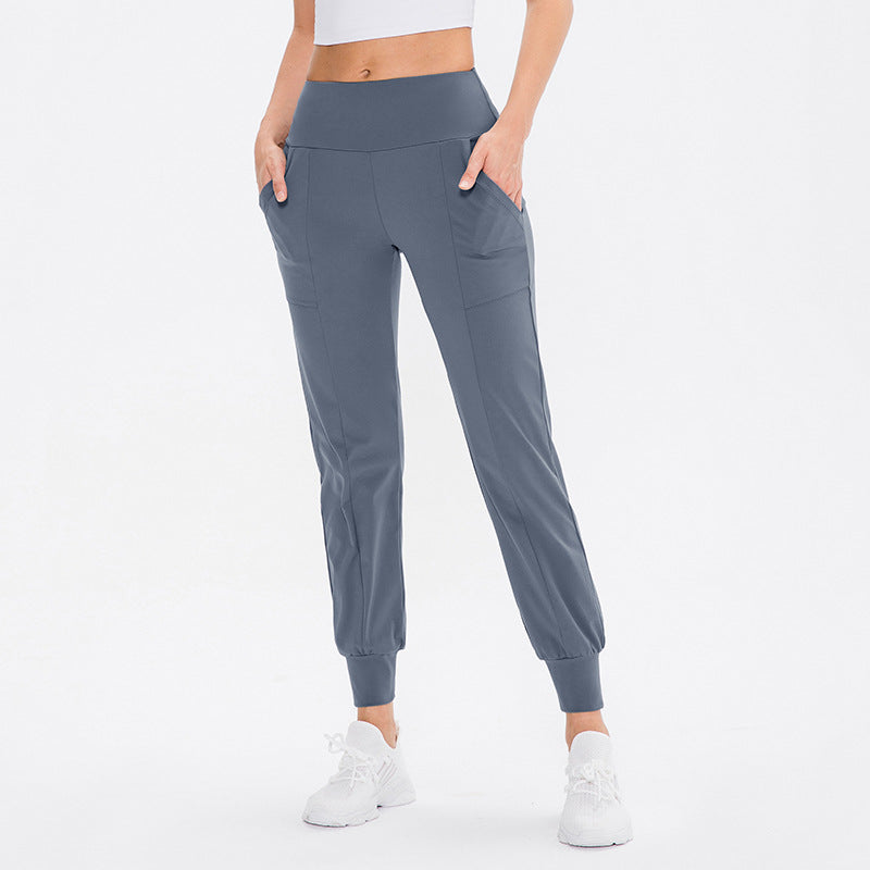 Loose Tapered High Waist Yoga Fitness Pants in Medium Gray Blue - by Malbusaat