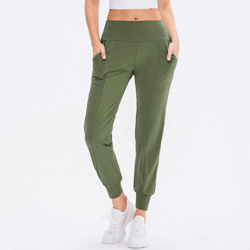 Loose Tapered High Waist Yoga Fitness Pants in Olive Green - by Malbusaat