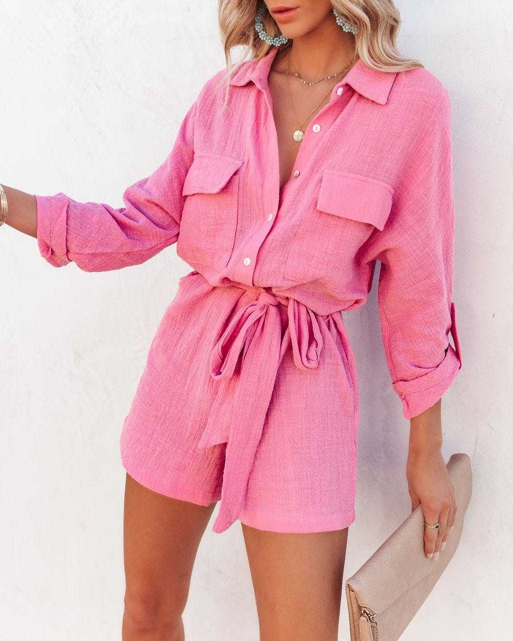 Cotton Mid-Waist Casual Romper Dress - rompers - malbusaat.co.uk
