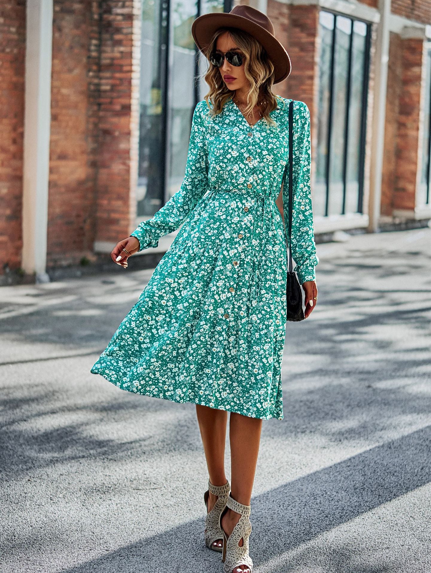 Spring Long Sleeve Floral Print Dress