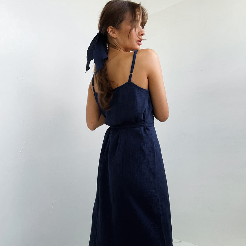 Double Layer Crepe Strap Backless Nightdress women nightdresses malbusaat.co.uk