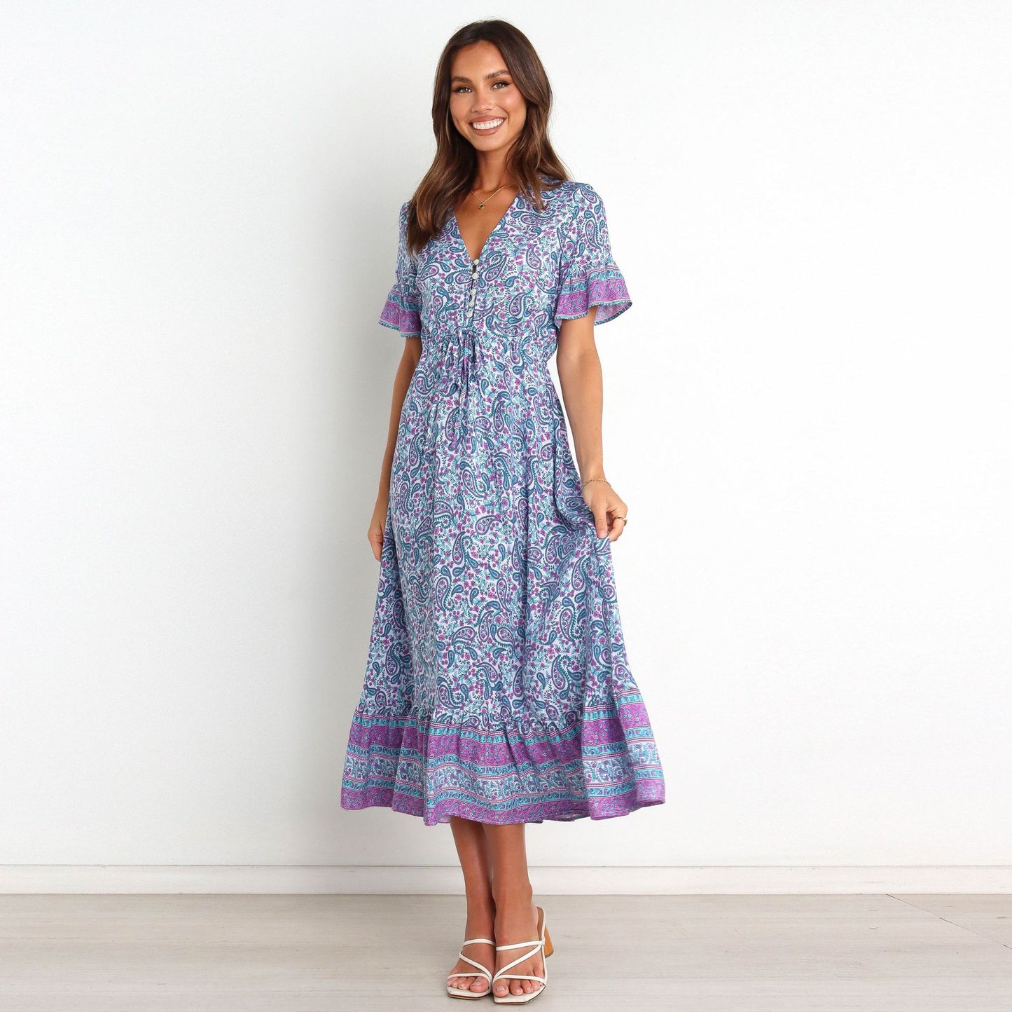Vacation Style Bohemian Floral Dress A Line Dress Bohemian Cotton floral dresses Maxi Dresses malbusaat.co.uk