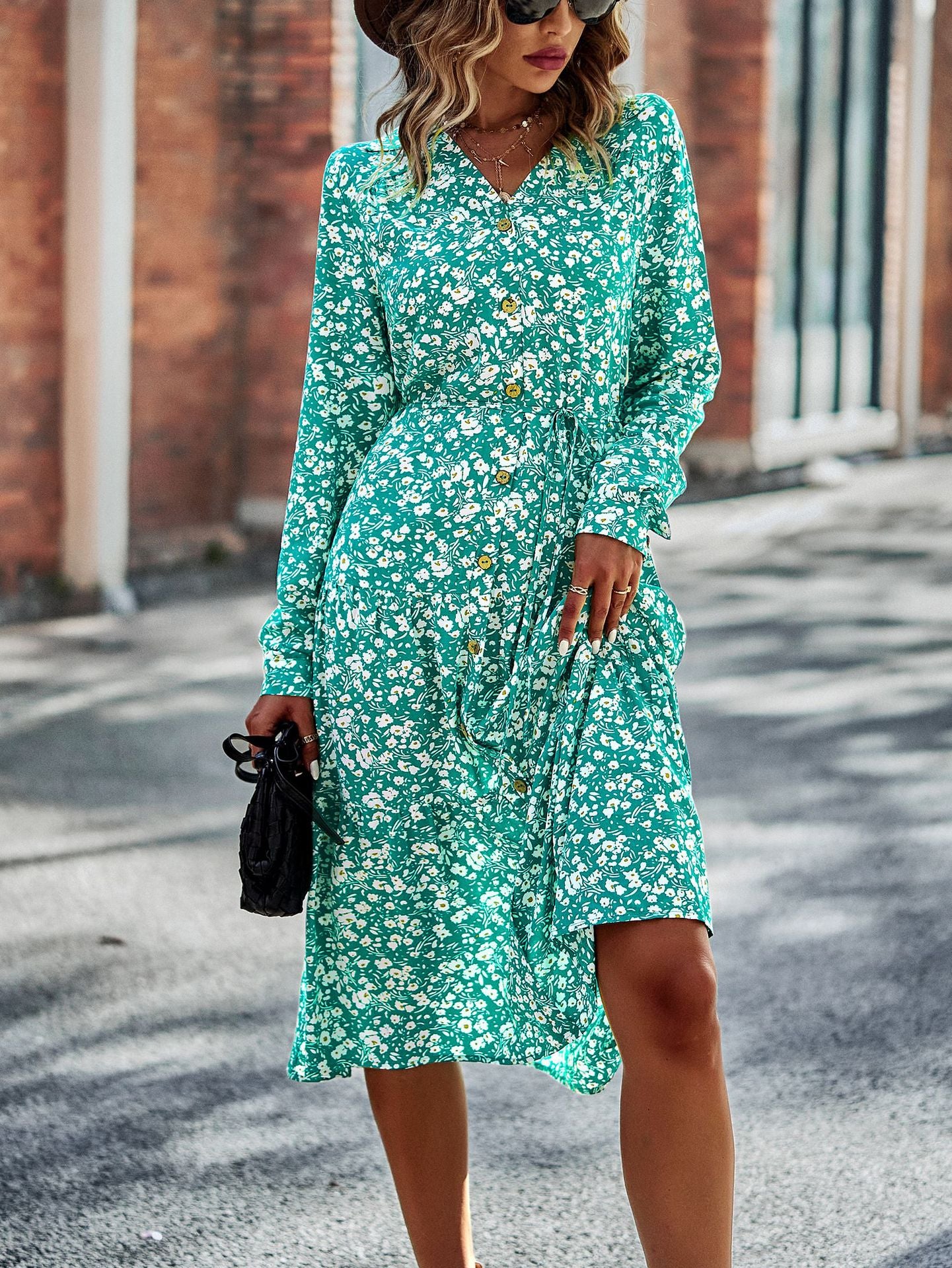 Long sleeve print sales dress