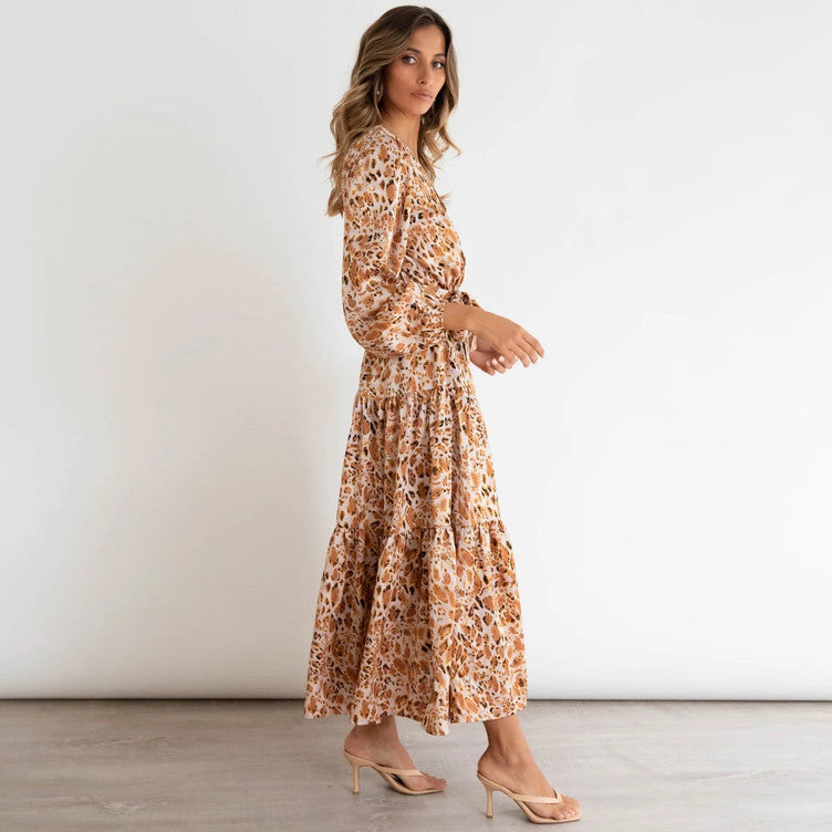 Long Sleeve Loose Pleated Dress - a line dresses - maxi dresses - tiered dresses - malbusaat.co.uk
