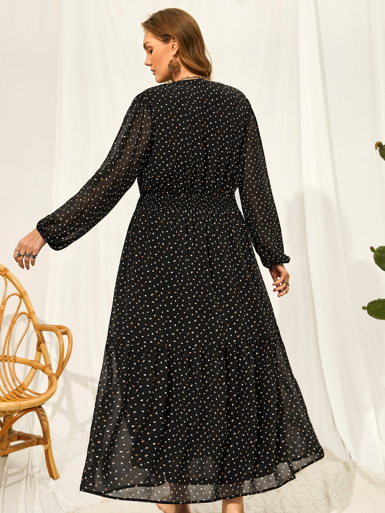 V Neck Polka Dot Plus Size Dress plus size plus size dresses malbusaat.co.uk