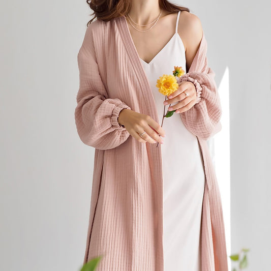 French Solid Color Cardigan Night Gown nightwear robes malbusaat.co.uk
