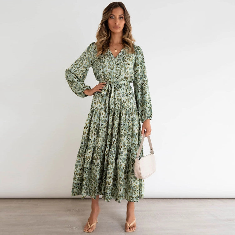Long Sleeve Loose Pleated Dress - a line dresses - maxi dresses - tiered dresses - malbusaat.co.uk