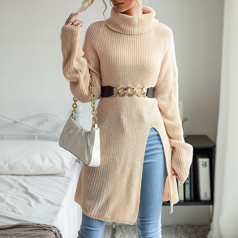 Long Sleeve High Collar Sweater Top - outerwear - spring collection - sweater dresses - malbusaat.co.uk