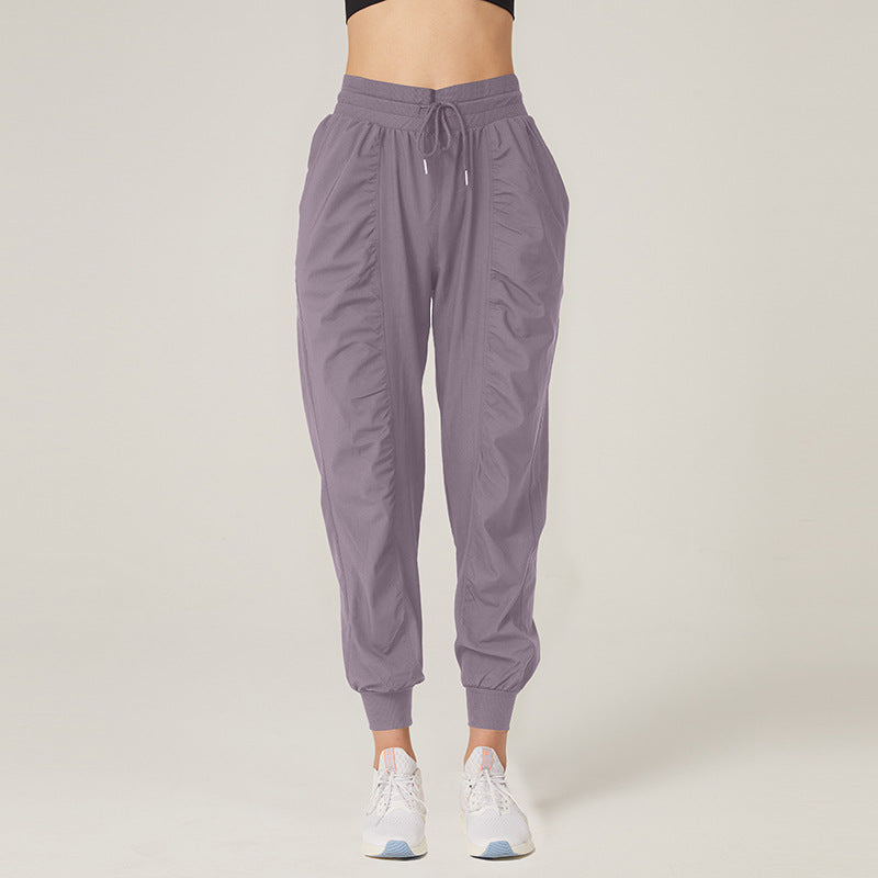 Pleated Slim-Fit Fitness Sports Pants in Purple - by Malbusaat