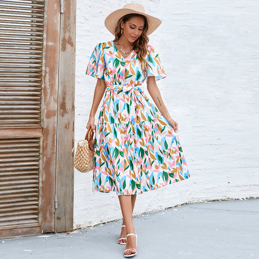 Puff Sleeve High Waist Midi Dress in - by Malbusaat