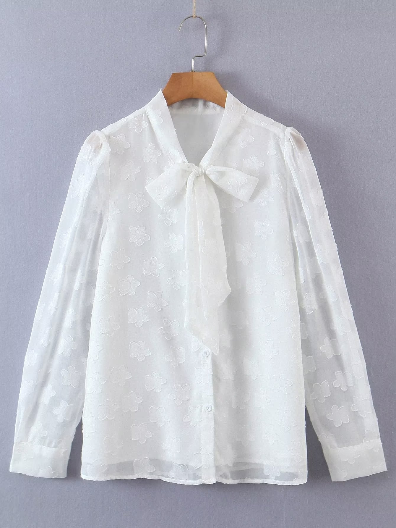 Sweet Lace up Floral Chiffon Shirt in - by Malbusaat