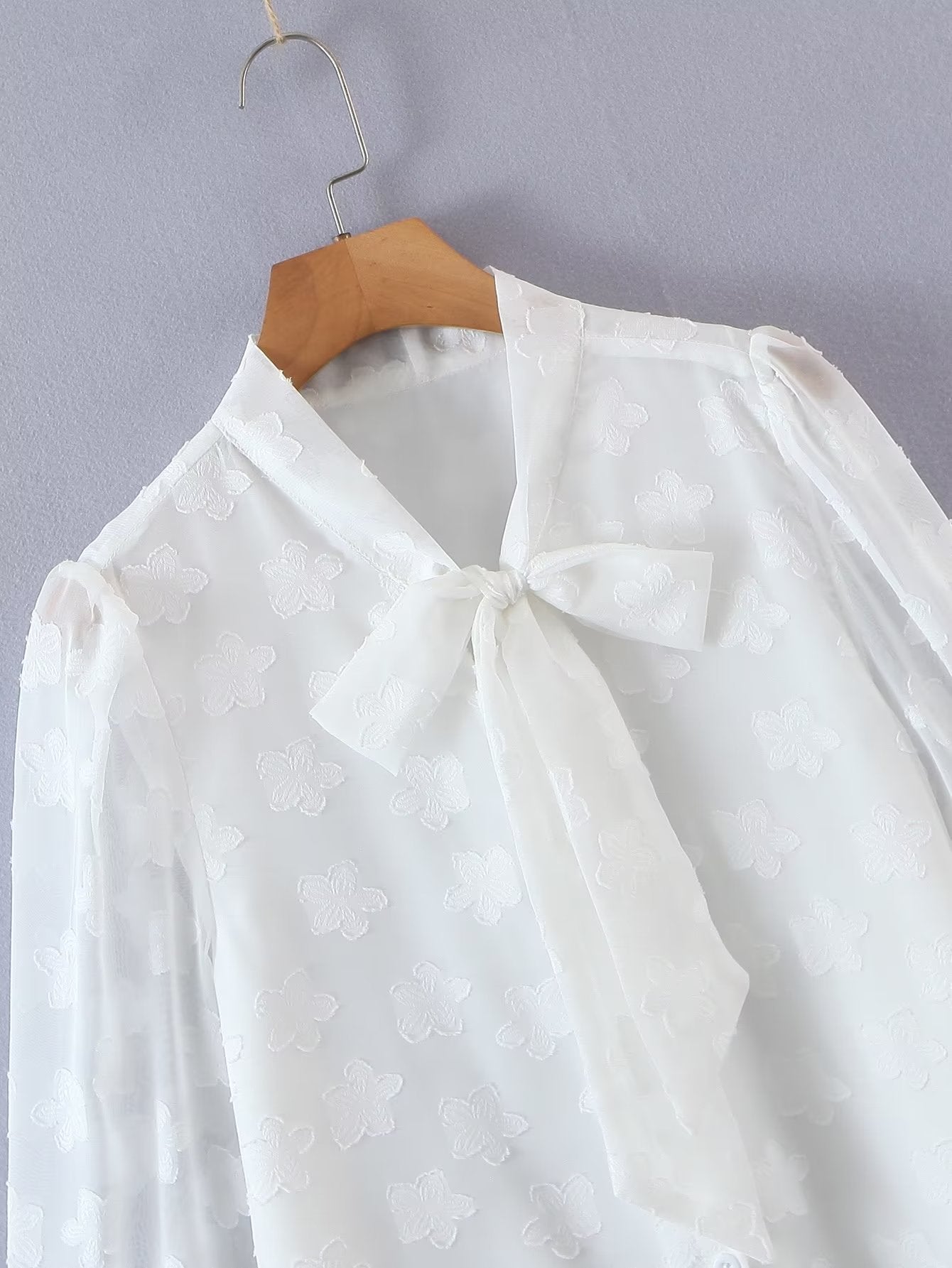 Sweet Lace up Floral Chiffon Shirt in - by Malbusaat