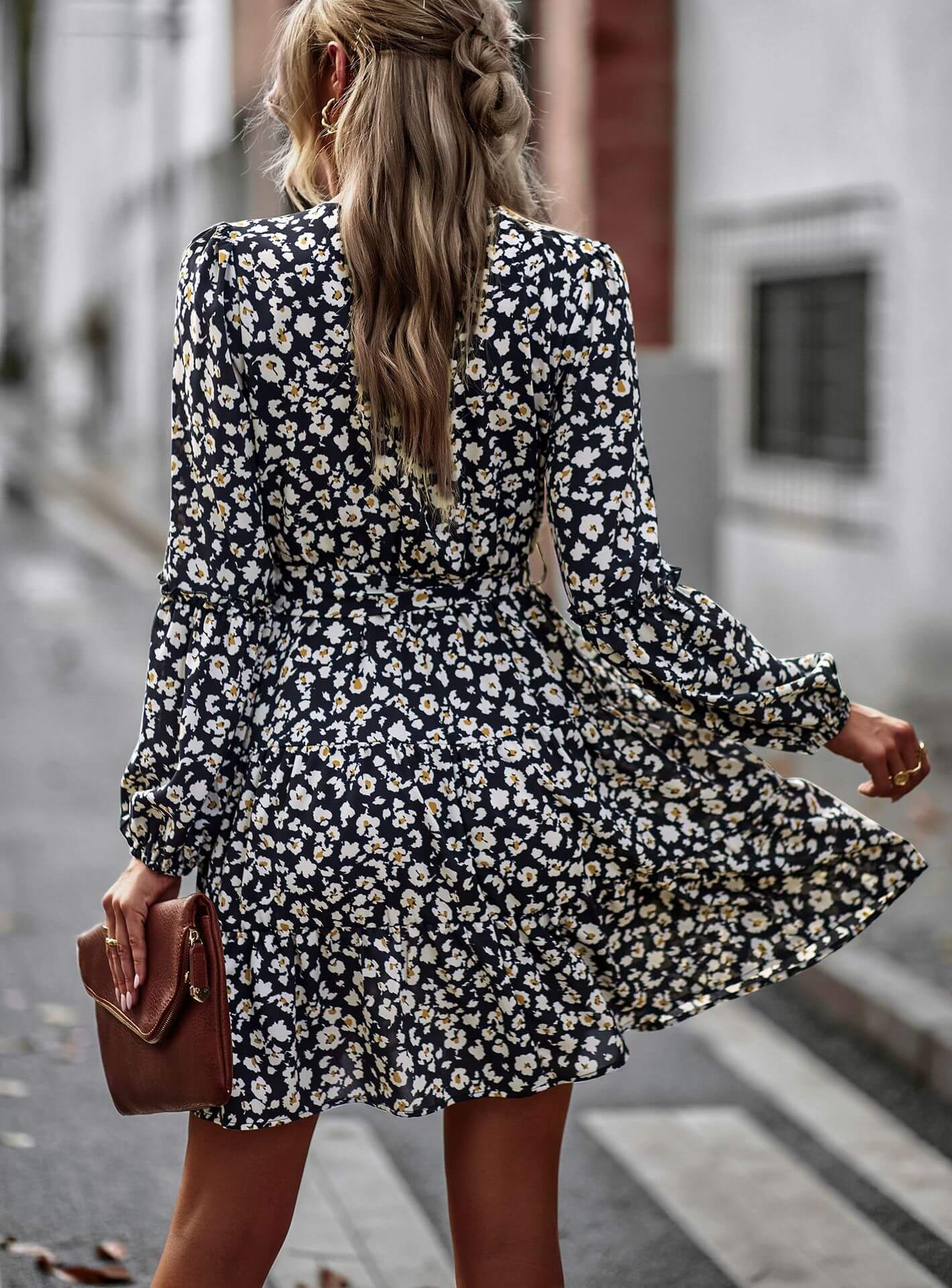 Lantern Sleeve Mini Flowers Printed Dress | a line dresses floral dresses summer dresses tiered dresses | a line dresses floral dresses summer dresses tiered dresses | www.malbusaat.co.uk