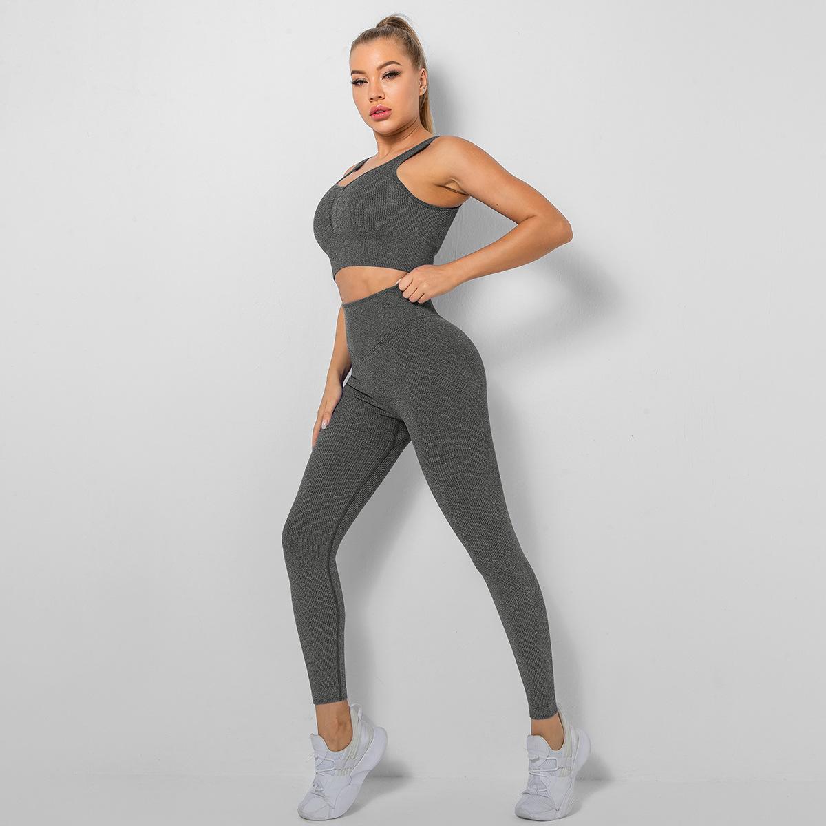 Seamless Knitted Workout Exercise Outfit - activewear - sports set - Sports Sets - malbusaat.co.uk