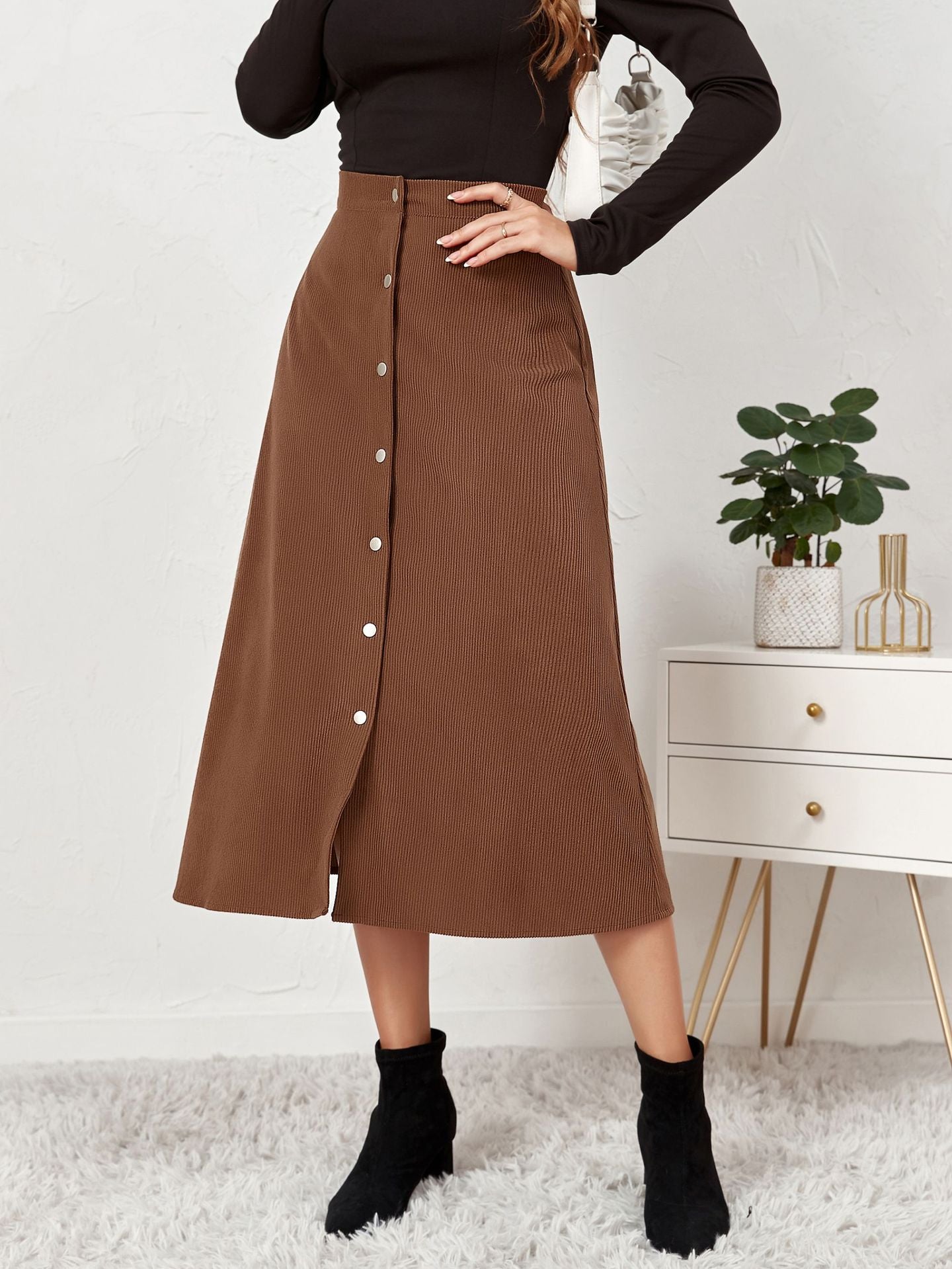 Corduroy Single Breasted Maxi Skirt - skirts - spring collection - malbusaat.co.uk