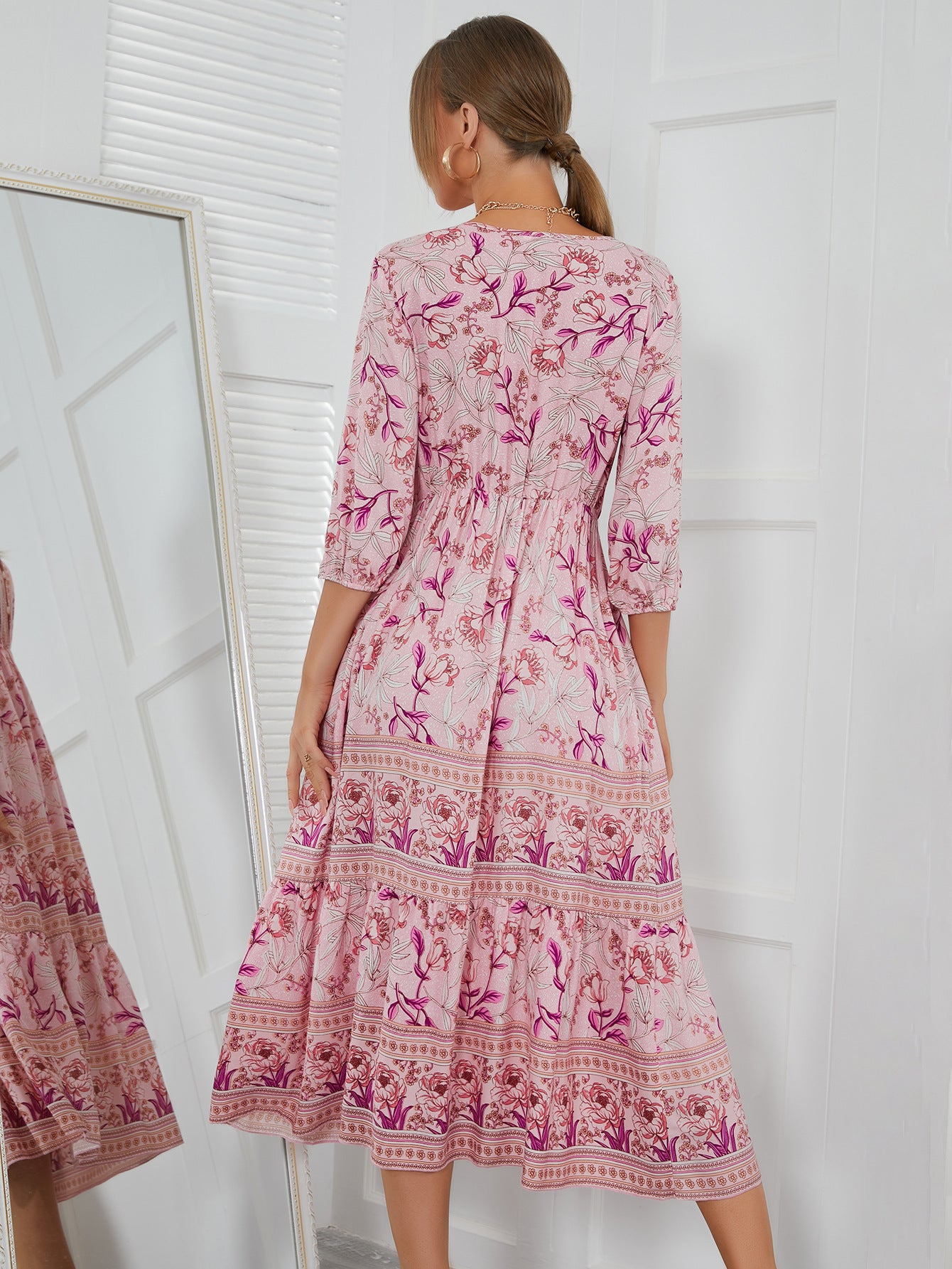 Bohemian High Waist Mid Length Dress Dresses Floral Dresses Summer Dresses malbusaat.co.uk