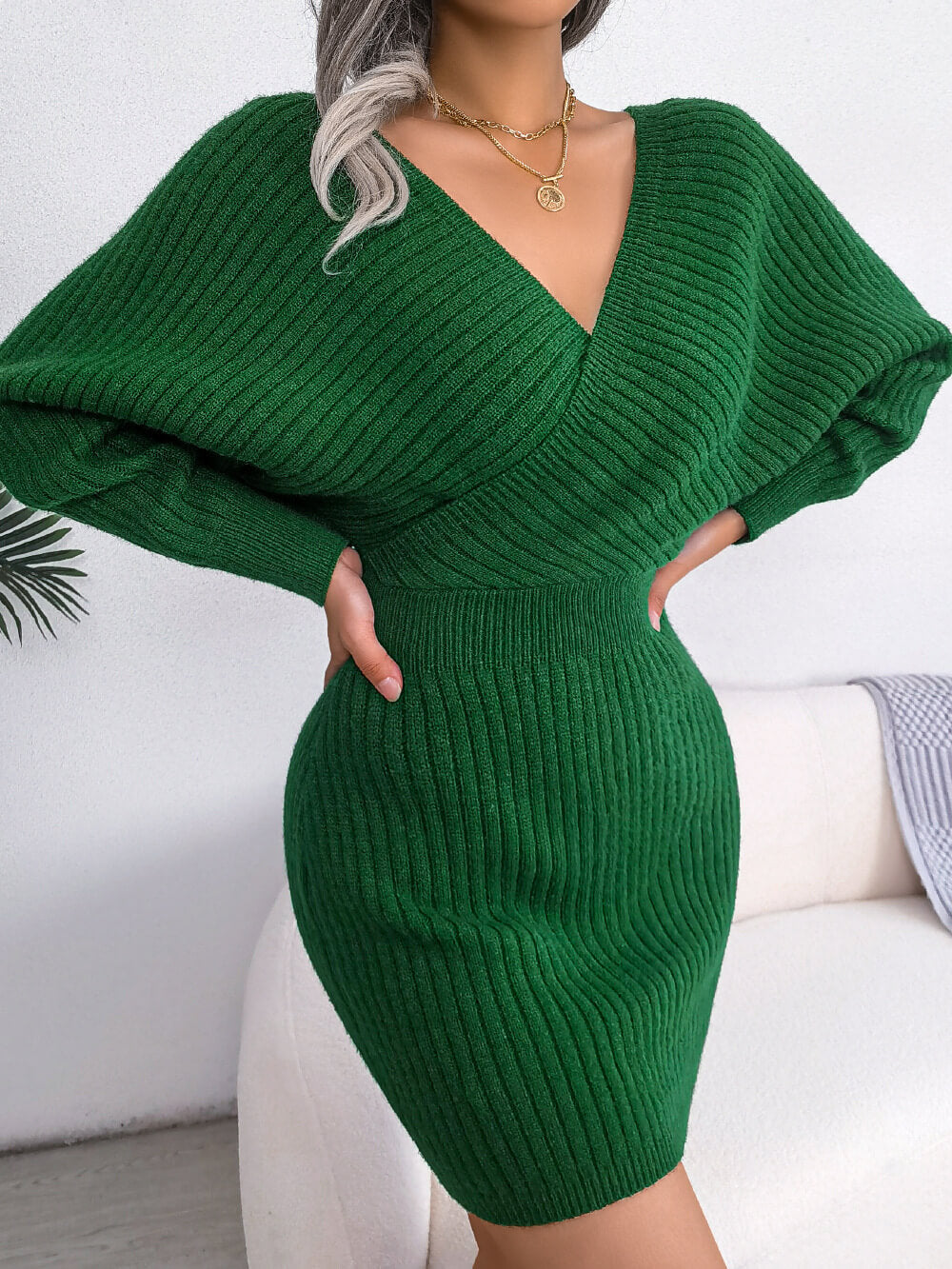 Cross V-Neck Spring Sheath Skirt bodycon dresses knitted spring collection sweater dresses sweaters sweatshirts malbusaat.co.uk